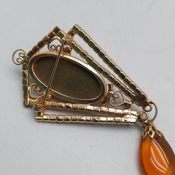 Vintage Art Deco Style Amber Brooch With Dangling Teardrop - Picture 4 of 5